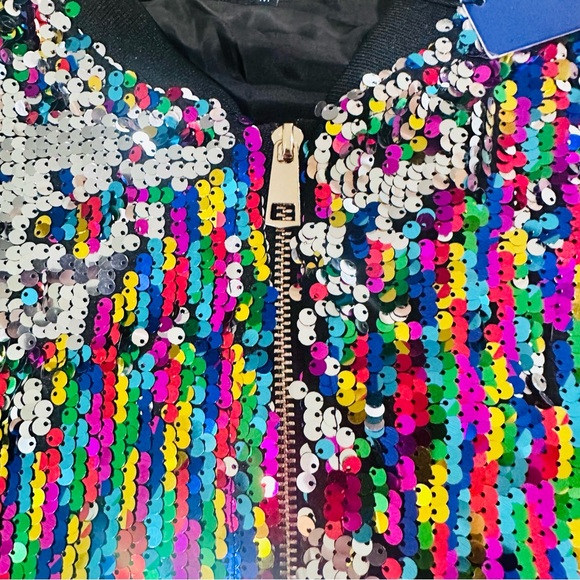CRESAY Colorful Sequin Zip Up BOMBER JACKET! Woman’s Size Medium - Picture 11 of 14